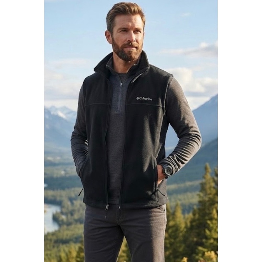 Columbia Mens Steens Mountain Fleece Vest Black Full Zip‎ Size Small
